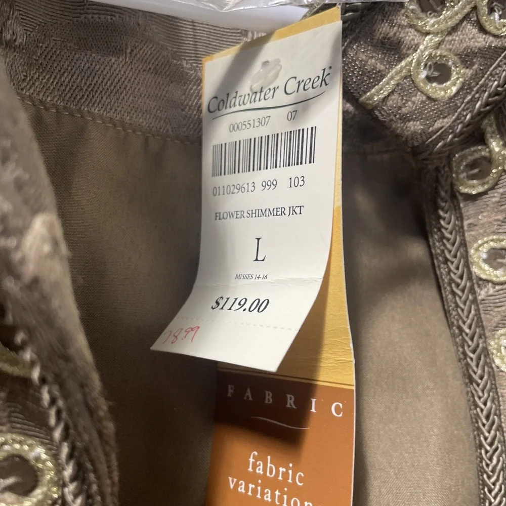 Cold water Creek NWT Women's Embroided Flower Shimmer Jacket Size Large‎